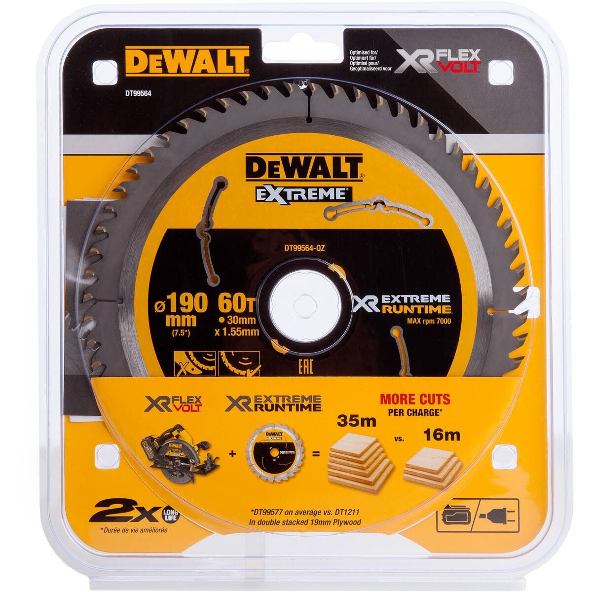 Griešanas disks kokam DeWalt XR Extreme; 190x1,55x30 mm; Z60