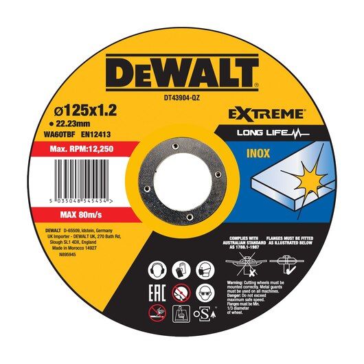 Abrazīvais griešanas disks DeWalt DT43904-QZ; 125x22,23 mm