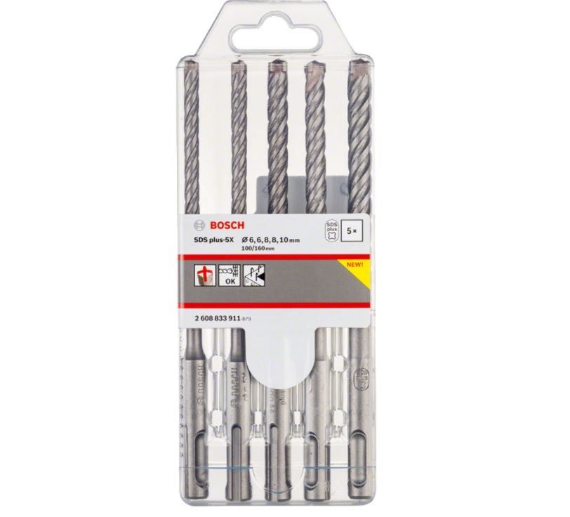 Urbju komplekts Bosch SDS plus-5X; 6-10 mm; 5 gab.