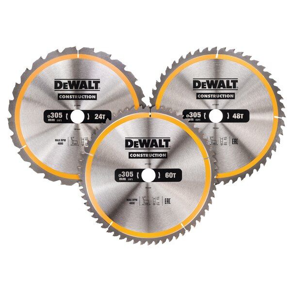 Griešanas disks kokam DeWalt DT1964-QZ; 24T; 48T; 60T; 305 mm; 3 gab.