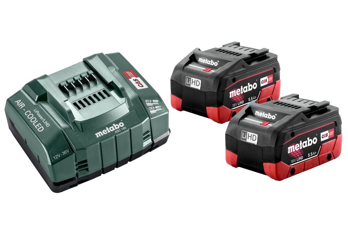 Akumulators Metabo; 18 V; 2x5,5 Ah + lādētājs ASC 145