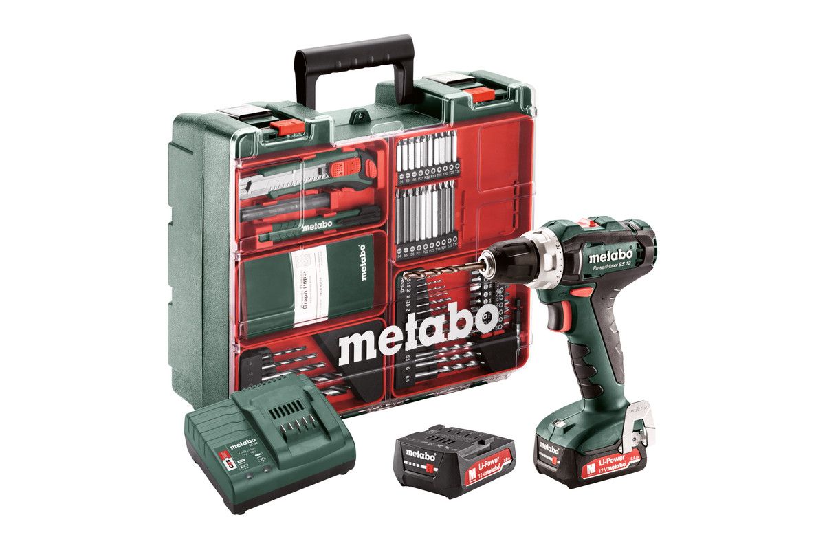 Urbjmašīna-skrūvgriezis Metabo PowerMaxx BS 12 Set; 12 V; 2x2,0 Ah akum. + meistara...