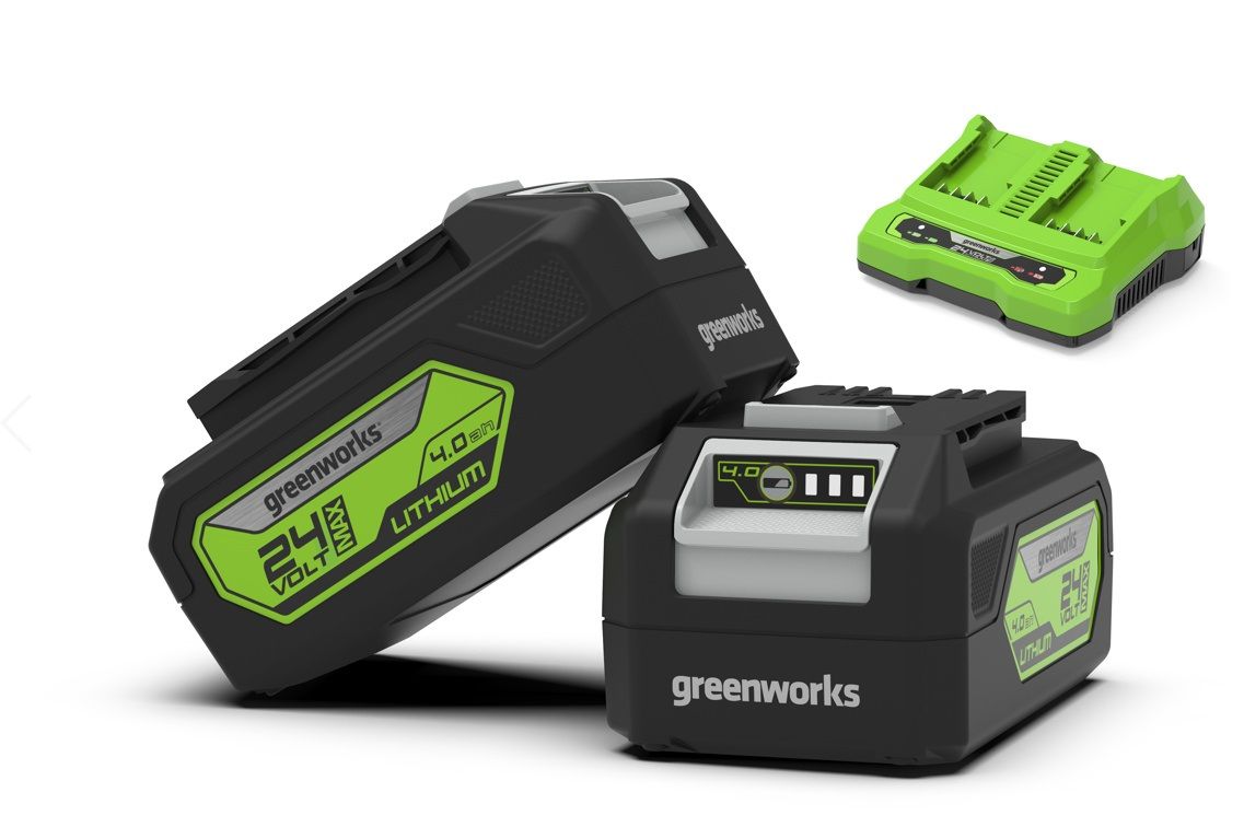 Piederumu komplekts Greenworks GSK24B4X; 24 V; 2x4,0&nbsp;Ah + lādētājs