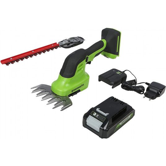 Dzīvžogu un zāles šķēres Greenworks G24SHTK2; 24 V; 1x2,0&nbsp;Ah akum.