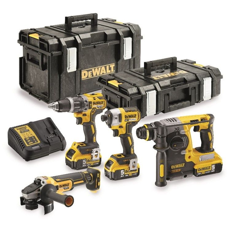 Instrumentu komplekts DeWalt (DCG405 + DCH273 + DCD796 + DCF887); 18 V; 3x5,0 Ah akum.