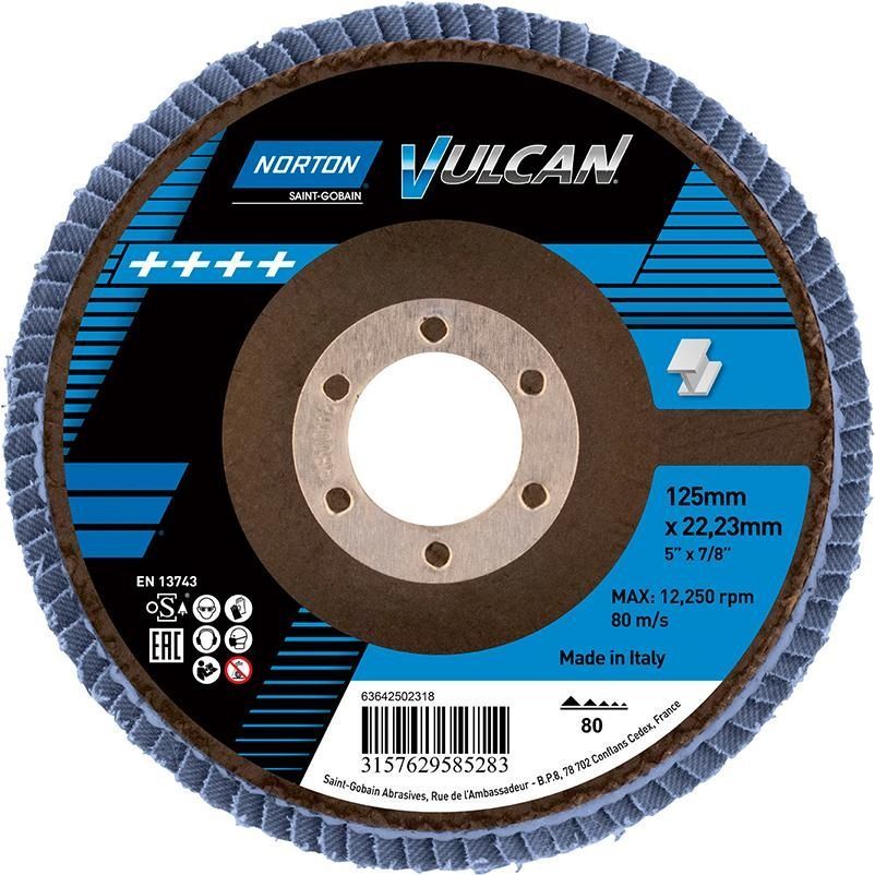 Lāpstveida slīpēšanas disks Norton Vulcan R842; 125x22 mm; P80