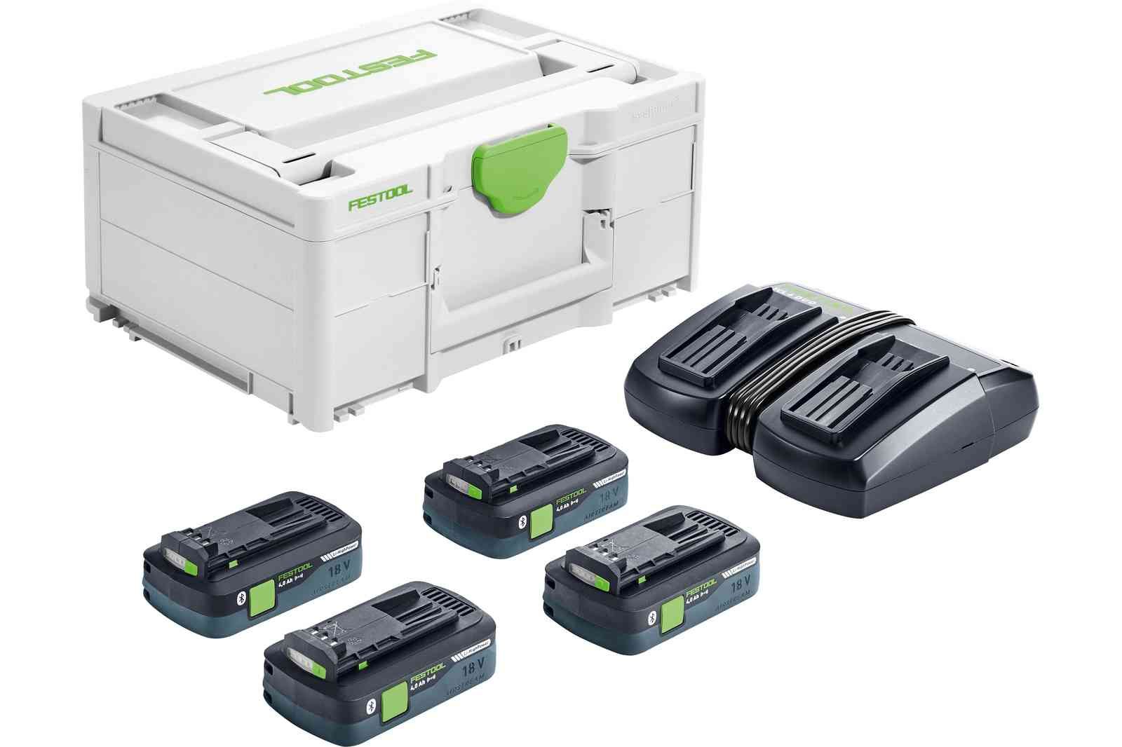 Piederumu komplekts Festool SYS 18V 4x4,0/TCL 6 DUO; 18 V; 4x4,0 Ah akum.