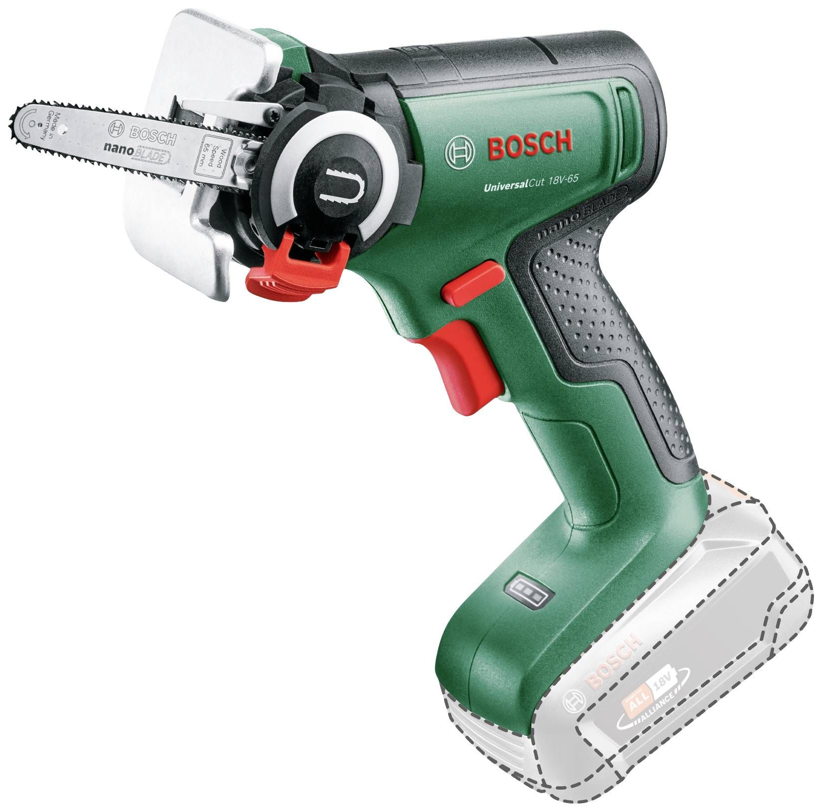 Ķēdes zāģis Bosch UniversalCut 18V-65; 18 V; 6,5 cm sliede (bez akumulatora un lādētāja)