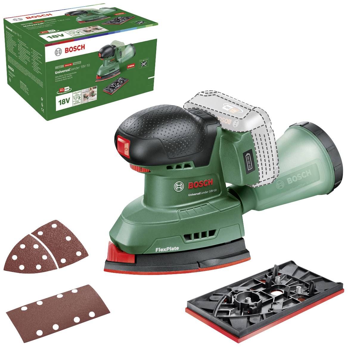 Trīsstūra slīpmašīna Bosch UniversalSander 18V-10; 18 V (bez akumulatora un lādētāja)