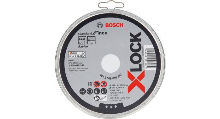 Abrazīvais griešanas disks Bosch X-LOCK Standard for Inox; 125x1x22,23 mm; 10 gab.