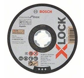 Abrazīvais griešanas disks Bosch X-LOCK Standard for Inox; 125×1×22,23 mm; 1 gab.
