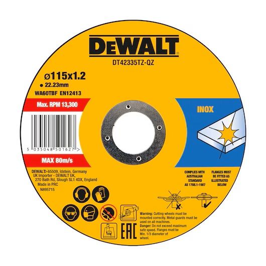 Abrazīvais griešanas disks DeWalt DT42335TZ; 115x1,2 mm; 10 gab.