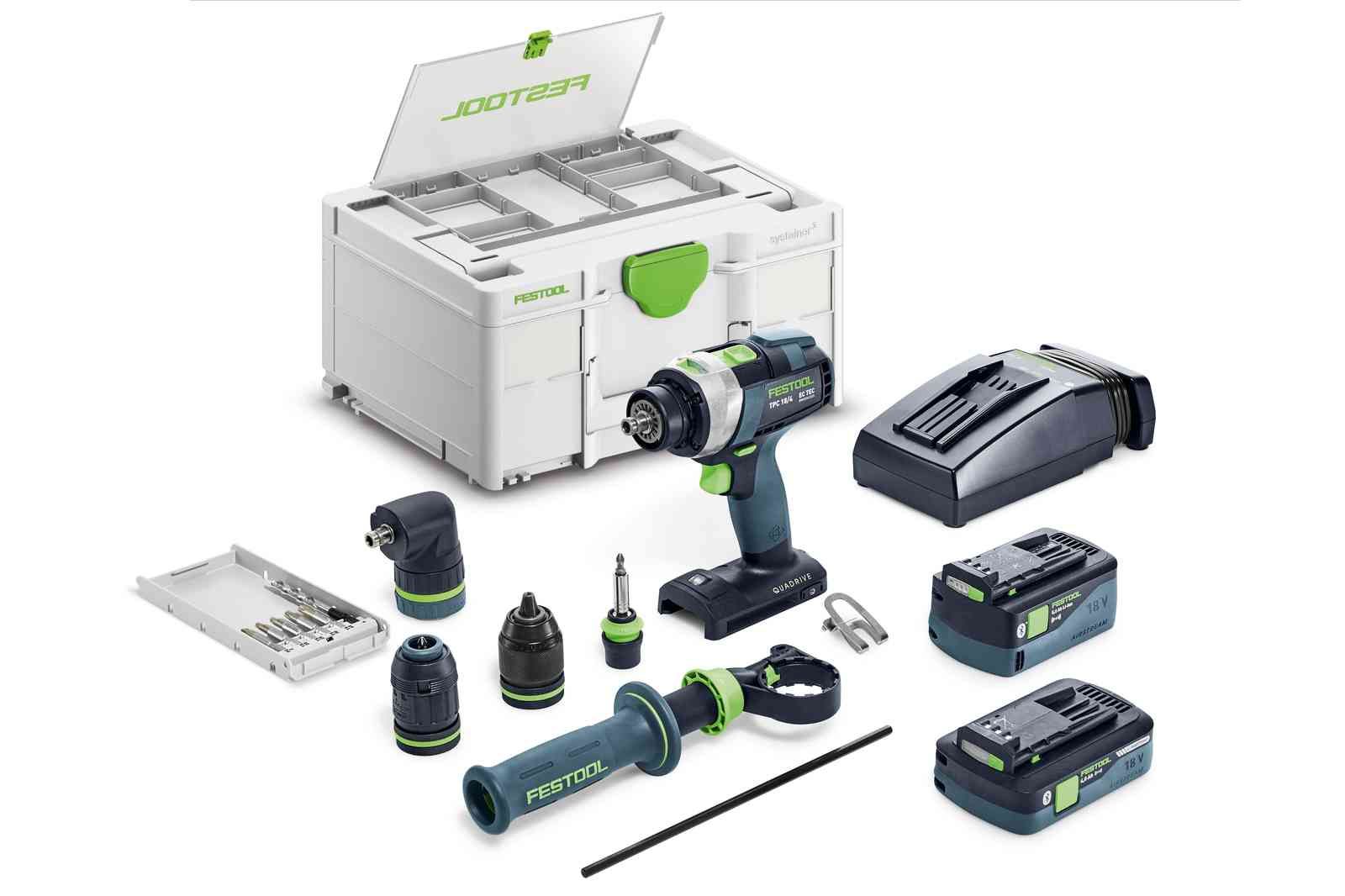 Urbjmašīna-skrūvgriezis Festool QUADRIVE TPC 18/4 5,0/4,0 I-Set;  18 V; 5,0 Ah + 4,0 Ah akum.