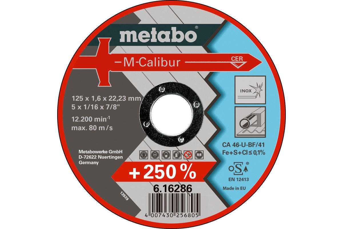 Abrazīvais griešanas disks Metabo M-Calibur; 125x1,6x22,23 mm