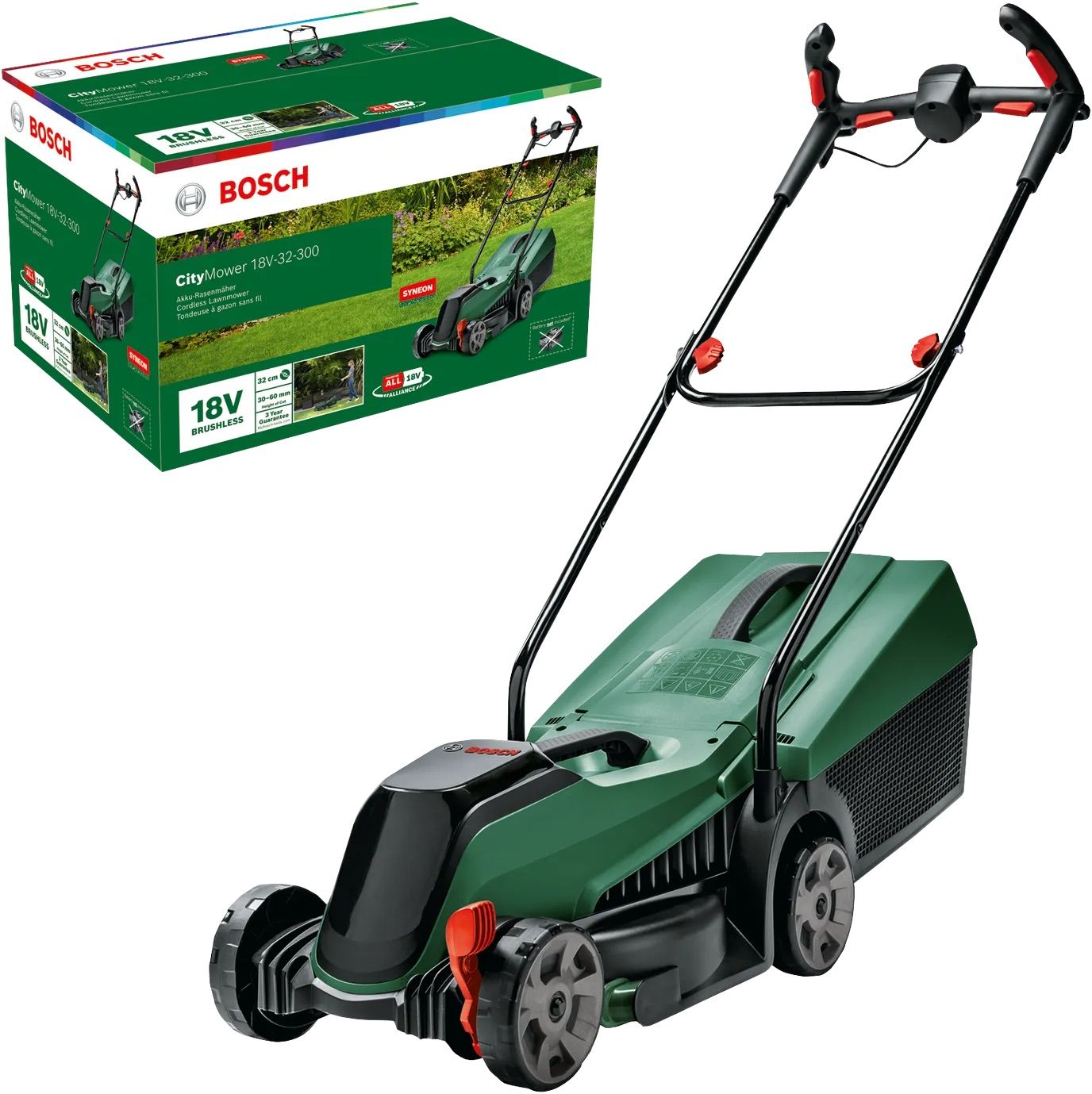 Zāles pļāvējs Bosch CityMower 18V-32-300 solo; 18 V (bez akumulatora un lādētāja)