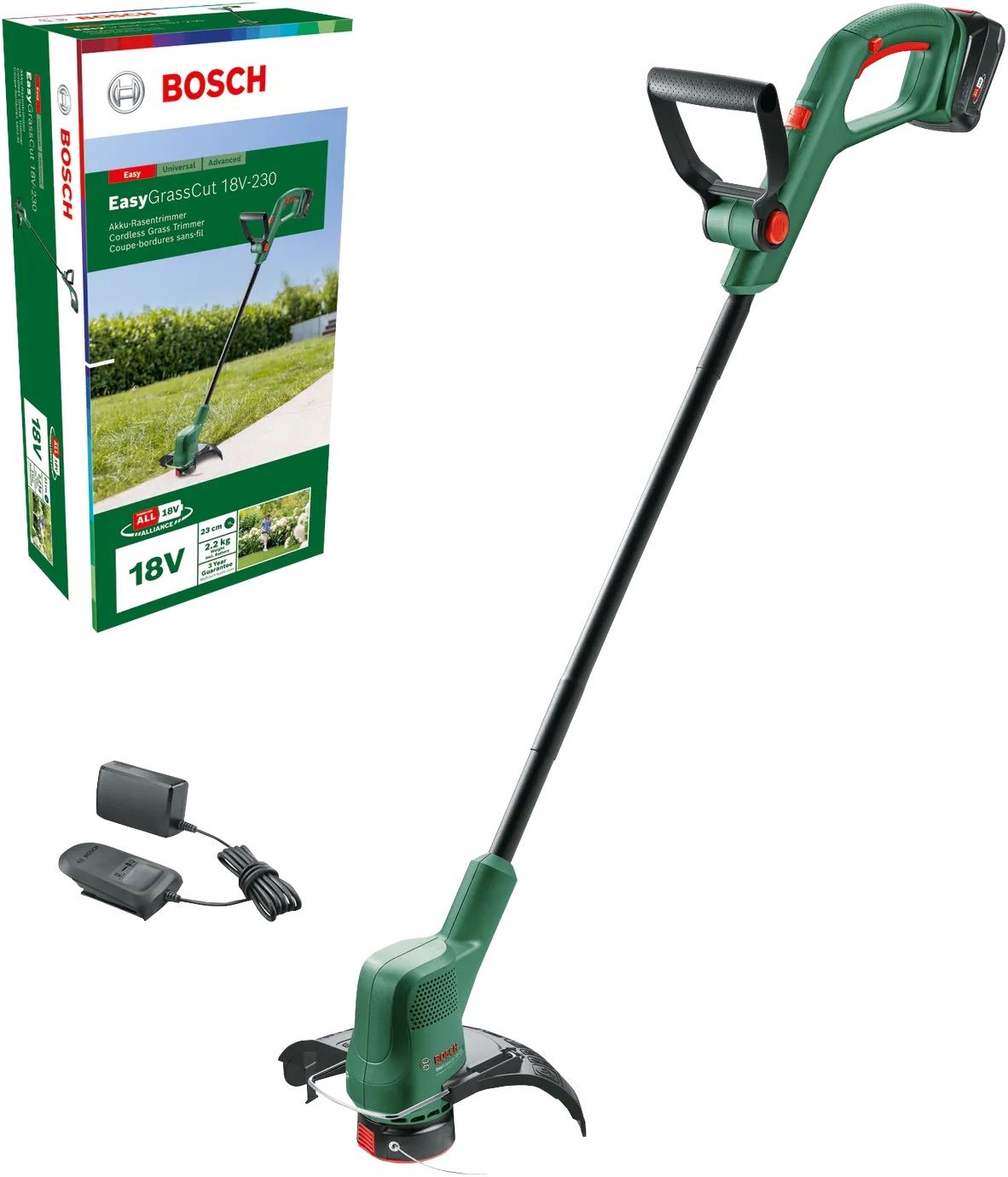 Zāles trimmeris Bosch EasyGrassCut 18V-230; 18 V; 1x2,0 Ah akum.
