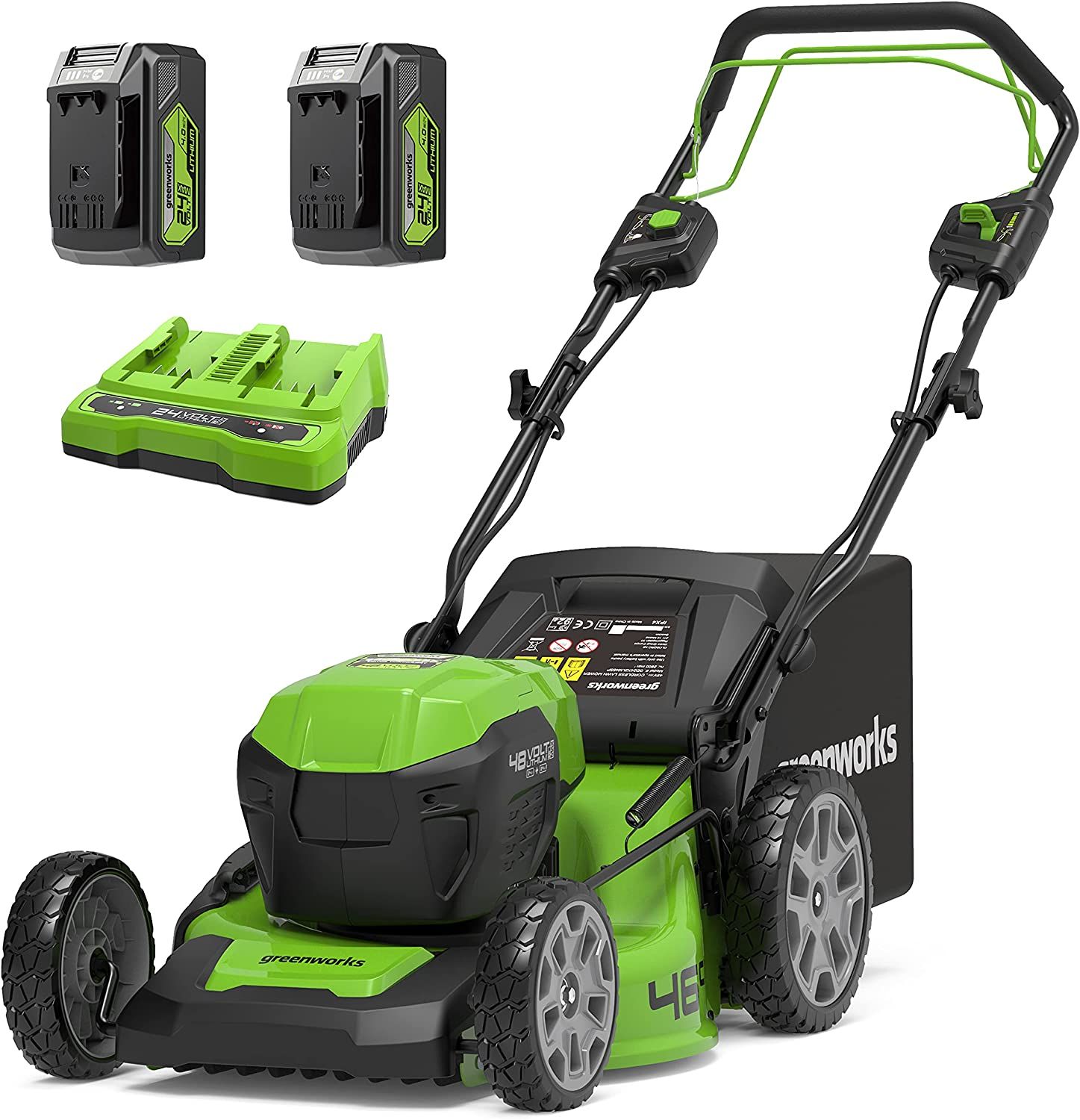 Akumulatora zāles pļāvēja pašgājējs Greenworks GD24X2LM46SPK4x; 2x24 V; 2x4,0 Ah akum.