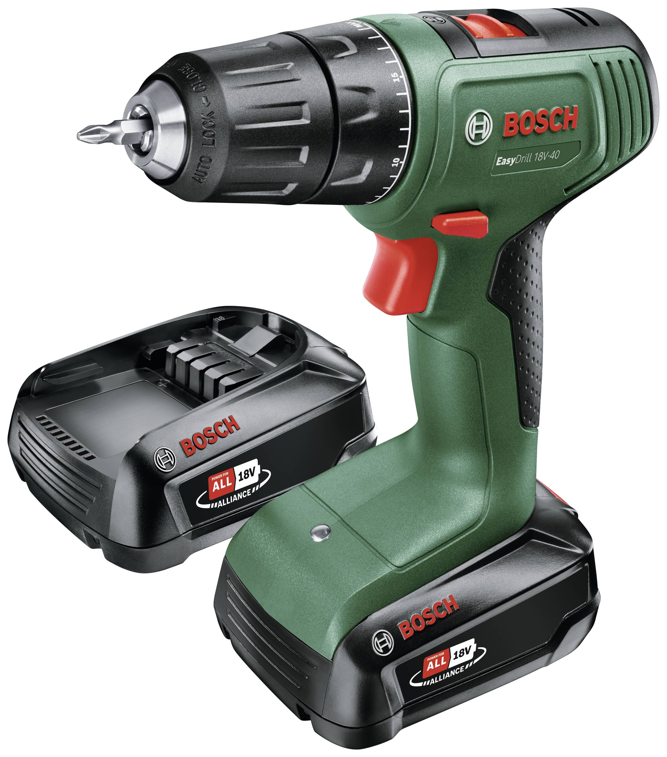 Urbjmašīna-skrūvgriezis Bosch EasyDrill 18V-40; 18 V; 2x2,0 Ah akum.
