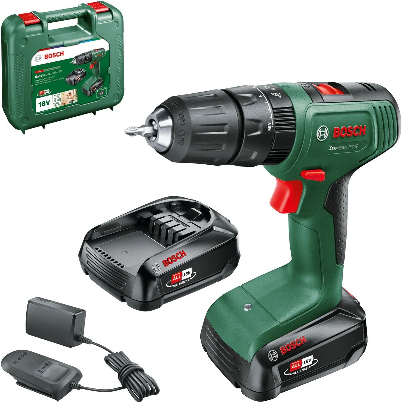 Rokas triecienurbjmašīna Bosch EasyImpact 18V-40; 18 V; 2x1,5 Ah akum.