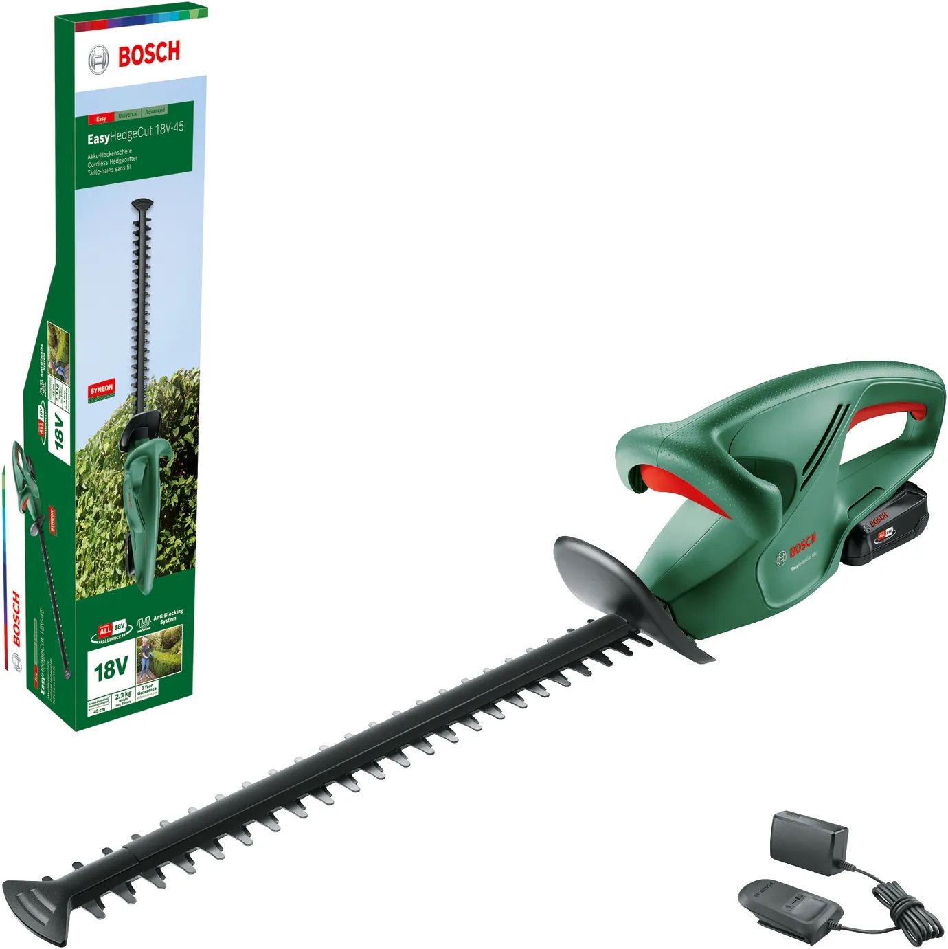 Dzīvžoga šķēres Bosch EasyHedgeCut 18-45; 18 V; 1x2,0 Ah; 45 cm garuma; akumulatora