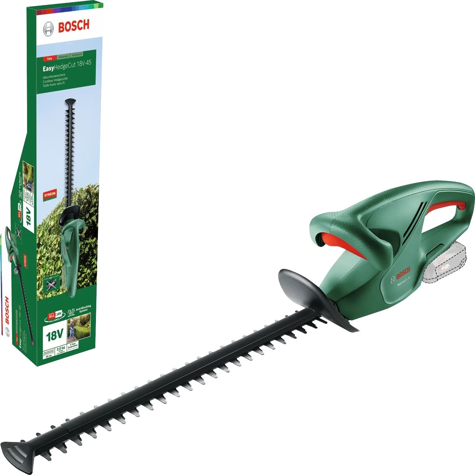 Dzīvžoga šķēres Bosch EasyHedgeCut 18-45; 18 V; 45 cm garuma; akumulatora (bez akumulatora un lādētāja)