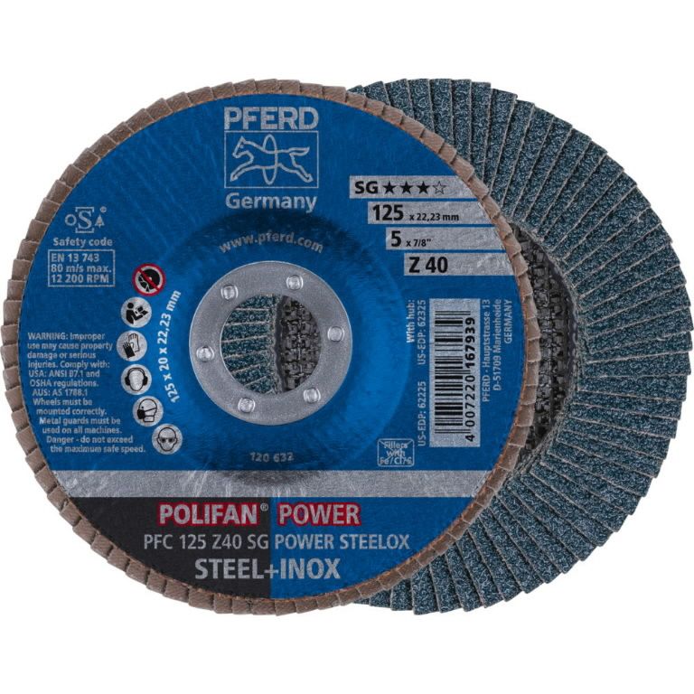 Lāpstveida slīpēšanas disks Pferd PFC SG Power Steelox; 125 mm; Z40