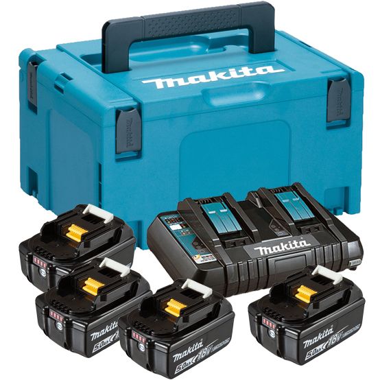 Piederumu komplekts Makita Powerpack; 18V; 4x5,0 Ah + DC18RD paredzēts 18 V...