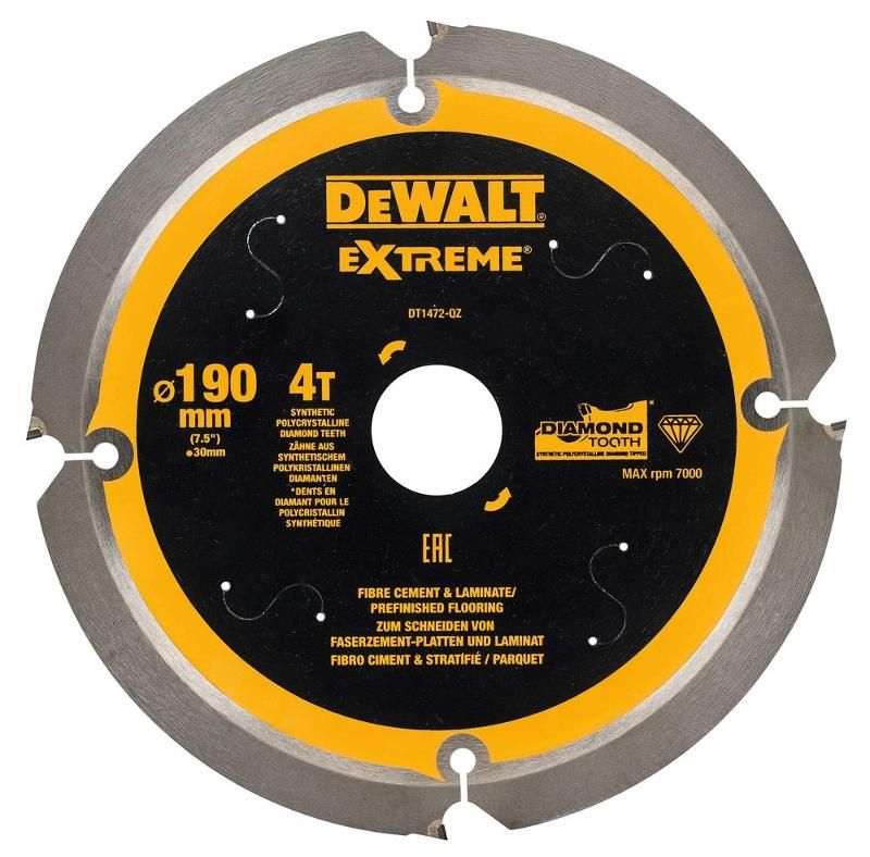 Griešanas disks šķiedru cementam DeWalt; 190x1,8x30,0 mm; Z4; 12°