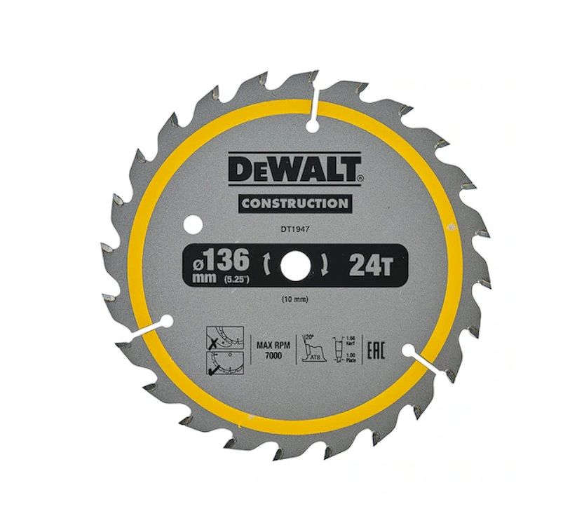 Griešanas disks DeWalt DT1947-QZ; 136x10 mm; Z24