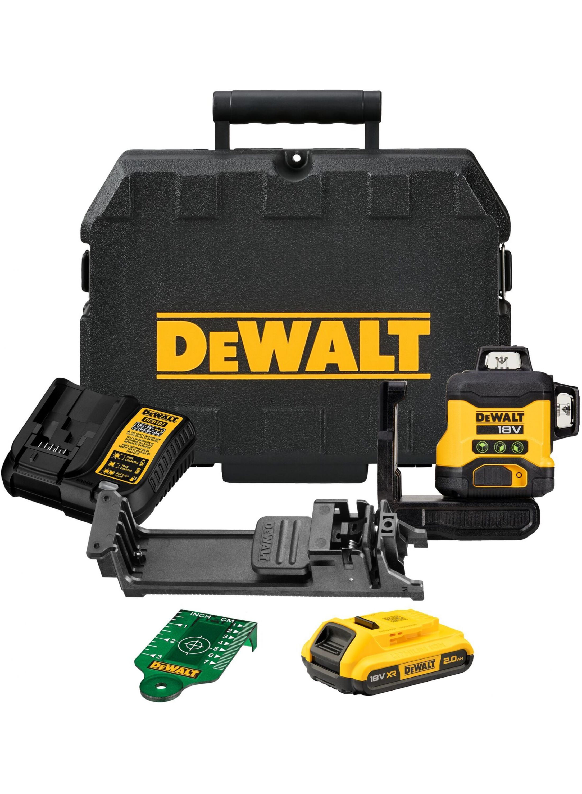 Krustveida lāzera nivelieris DeWalt DCLE34031D1-QW; 18 V; 1x2,0 Ah akum.