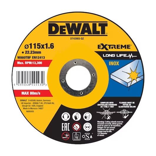 Abrazīvais griešanas disks DeWalt DT43905-QZ; 115x22,23 mm