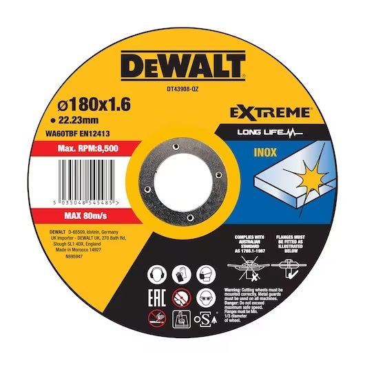 Abrazīvais griešanas disks DeWalt DT43908-QZ; 180x22,23 mm