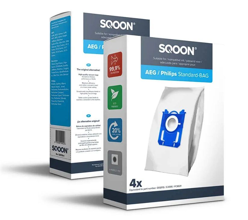 Auduma putekļu maisiņš SQOON 52078-4; Philips S-Bag 3-D; 4 gab.