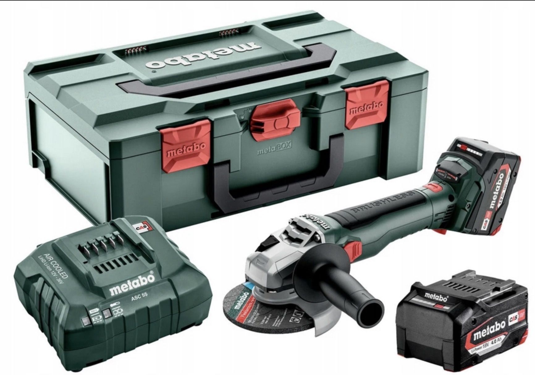 Leņķa slīpmašīna Metabo W 18 LT BL 11-125; 18 V; 2x4,0 Ah akum.