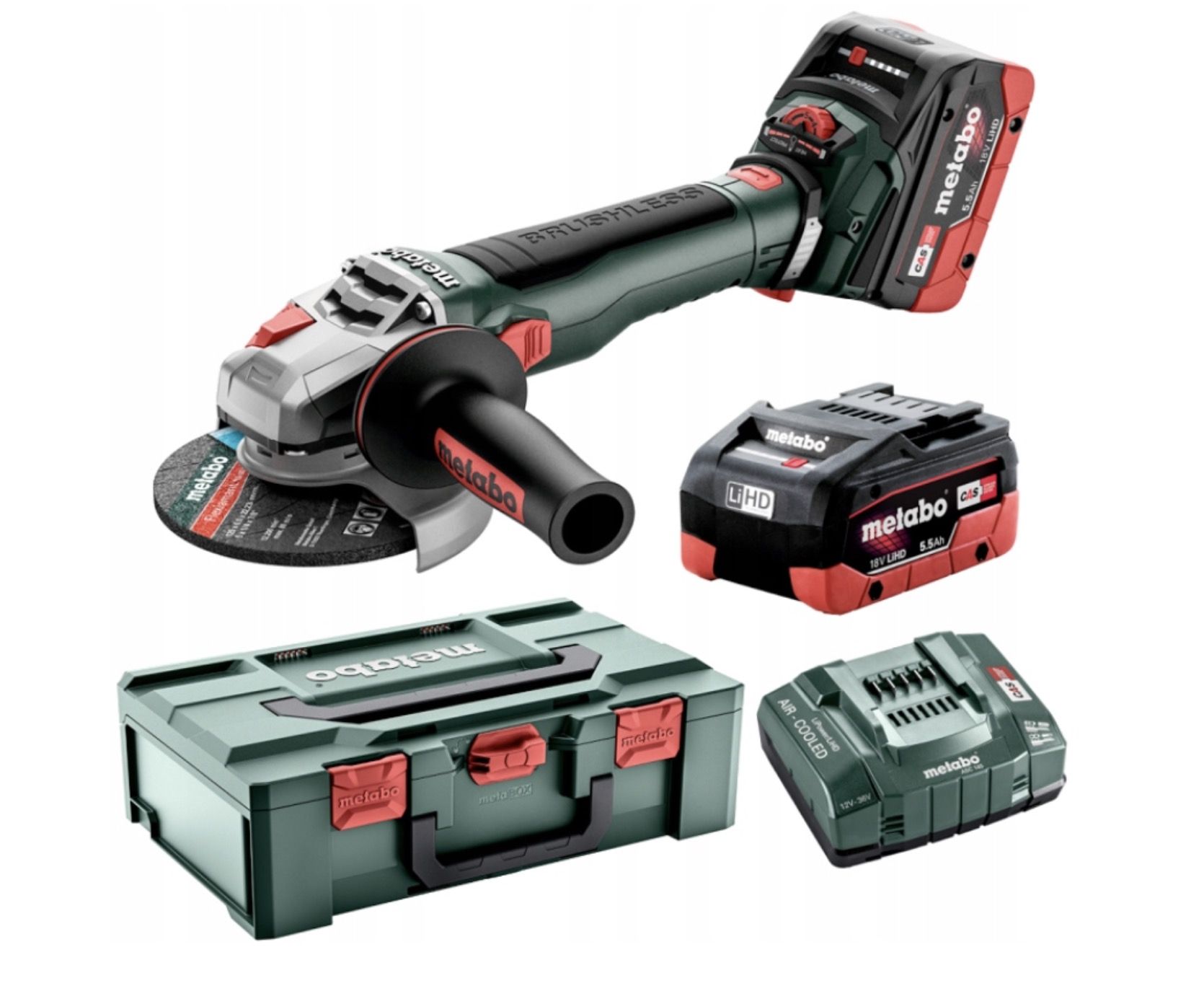 Leņķa slīpmašīna Metabo WVB 18 LT BL 11-125 Quick; 18 V; 2x5,5 Ah akum.