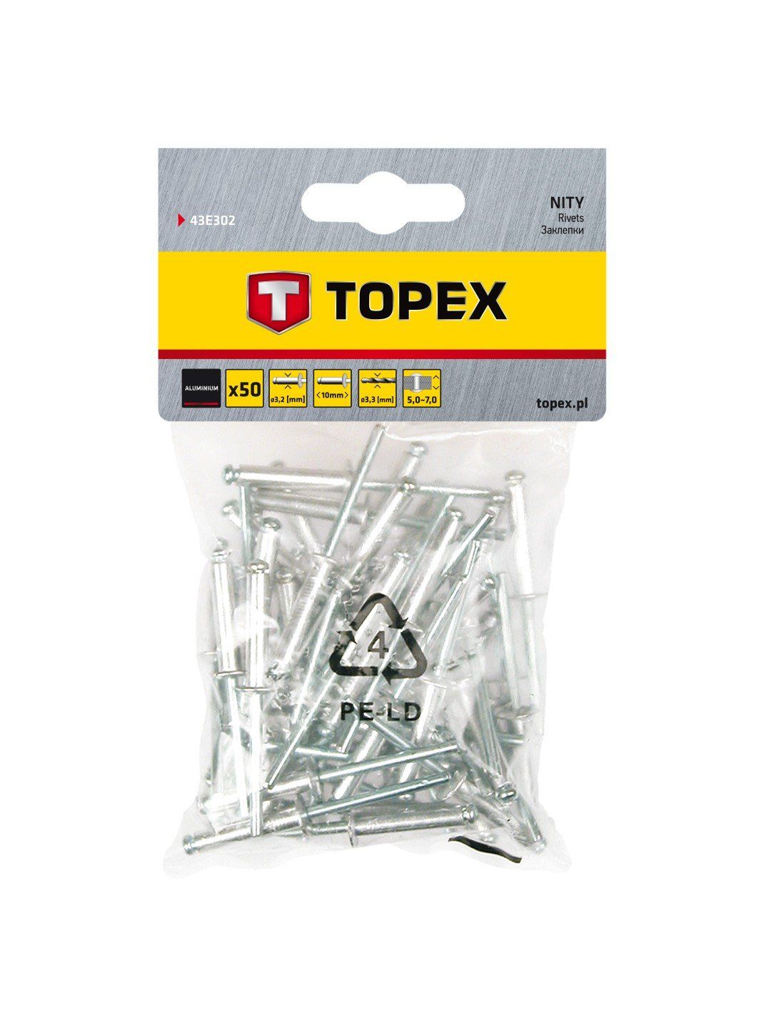 Kniedes Topex 43E302; 3,2x10 mm; 50 gab.