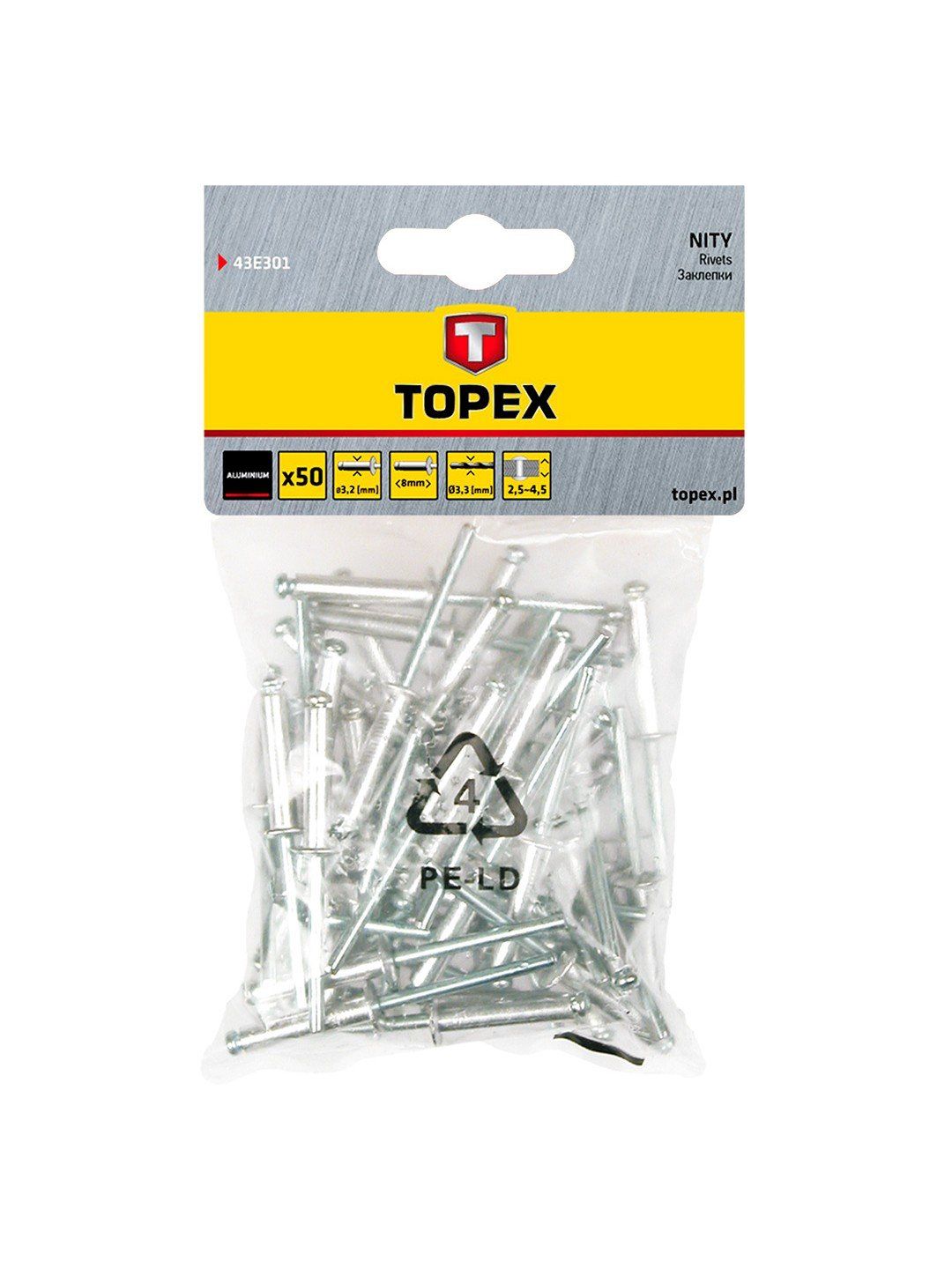 Kniedes Topex 43E301; 3,2x8,0 mm; 50 gab.