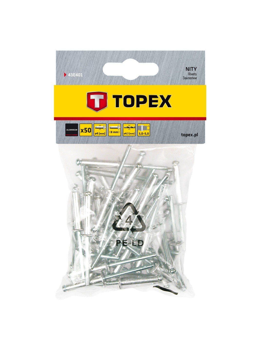Kniedes Topex 43E401; 4,0x8,0 mm; 50 gab.