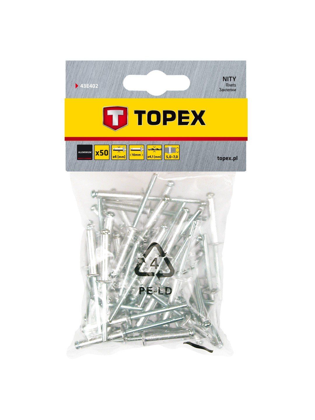 Kniedes Topex 43E402; 4,0x10 mm; 50 gab.