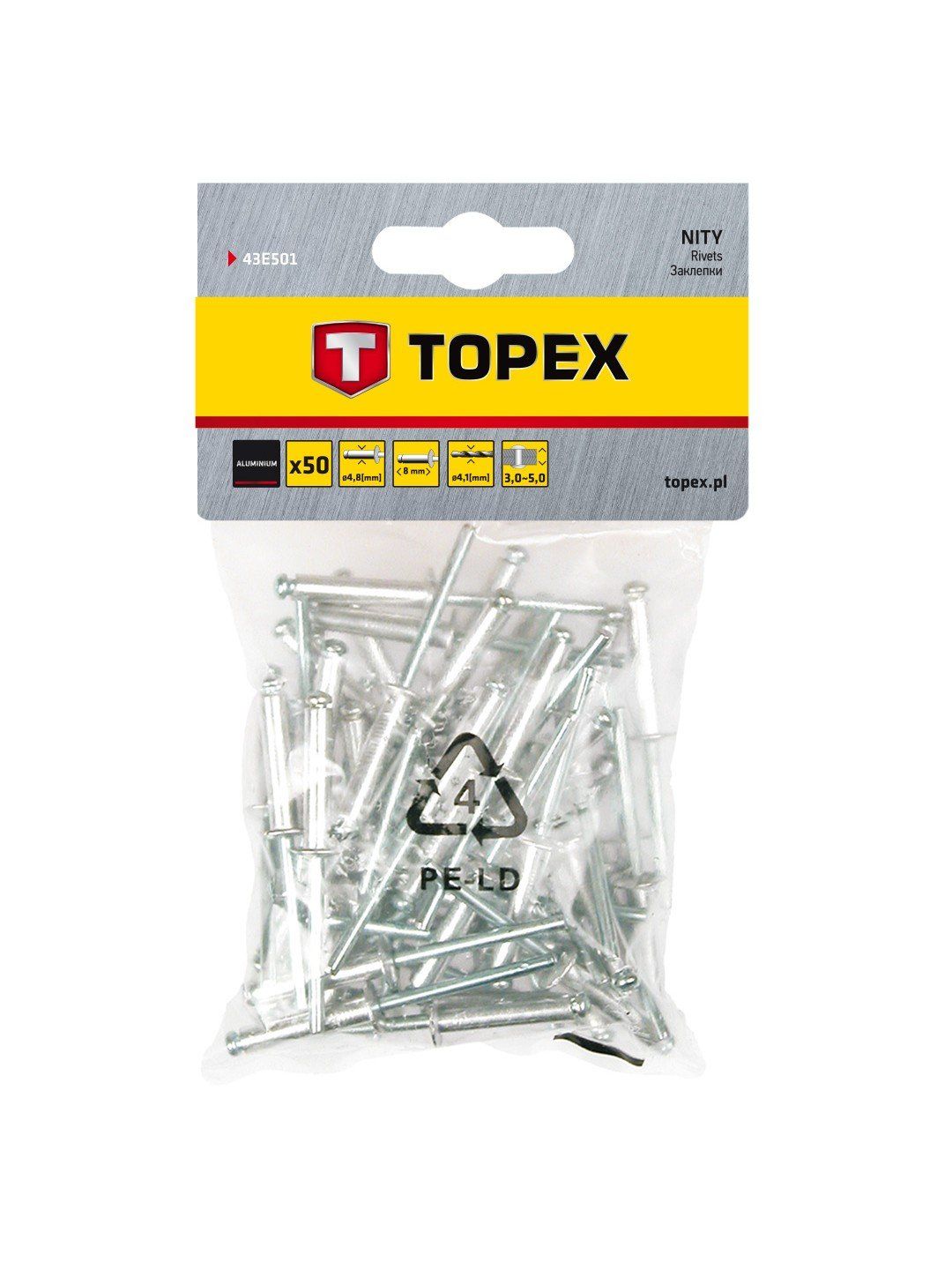 Kniedes Topex 43E501; 4,8x8,0 mm; 50 gab.