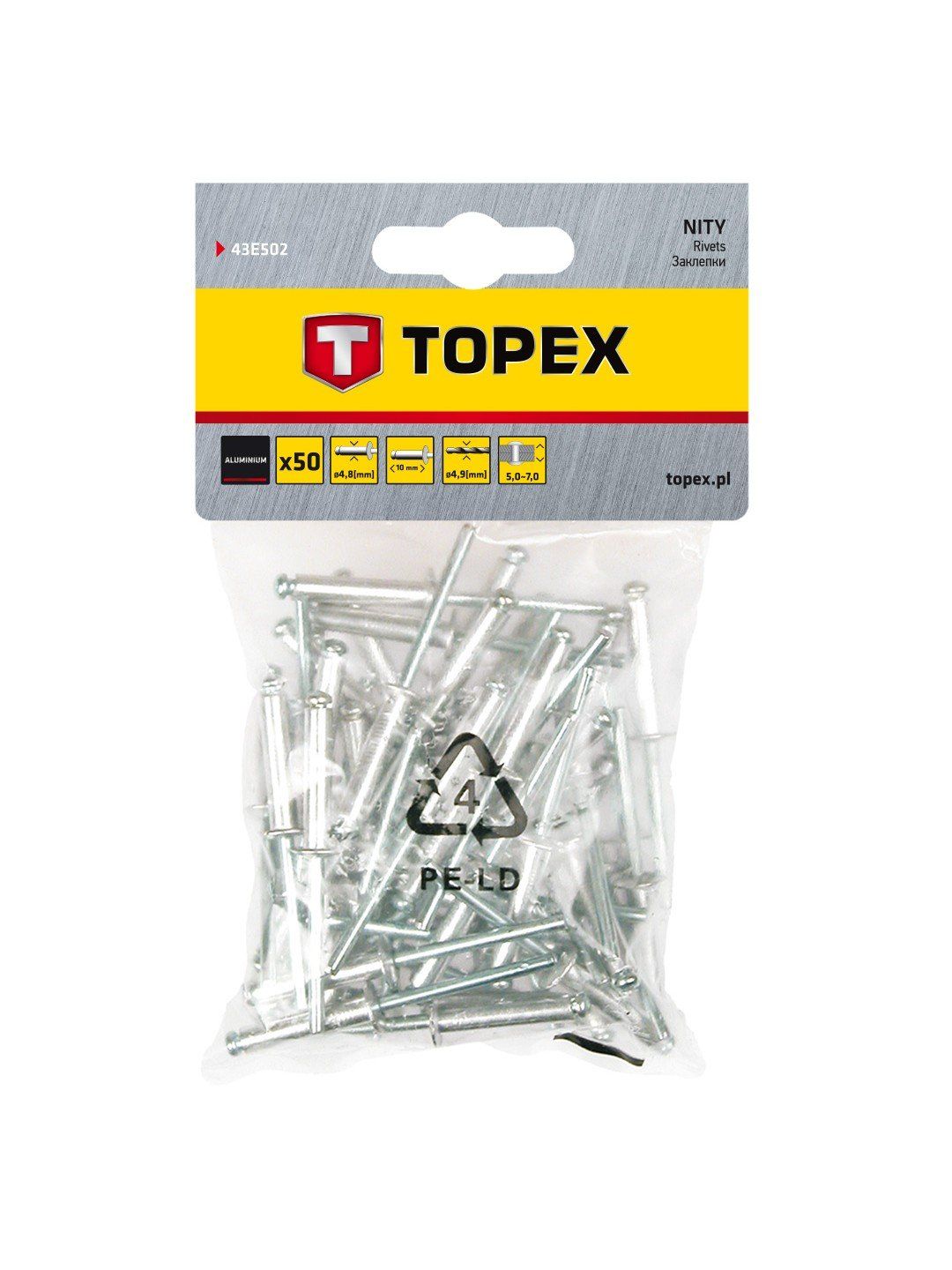 Kniedes Topex 43E502; 4,8x10 mm; 50 gab.