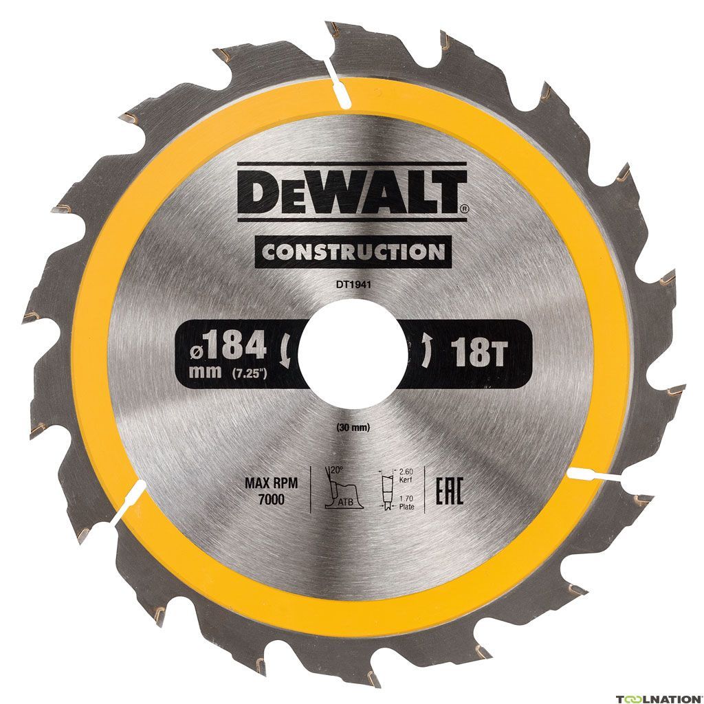 Griešanas disks kokam DeWalt DT1941-QZ; 184x30 mm; 18T