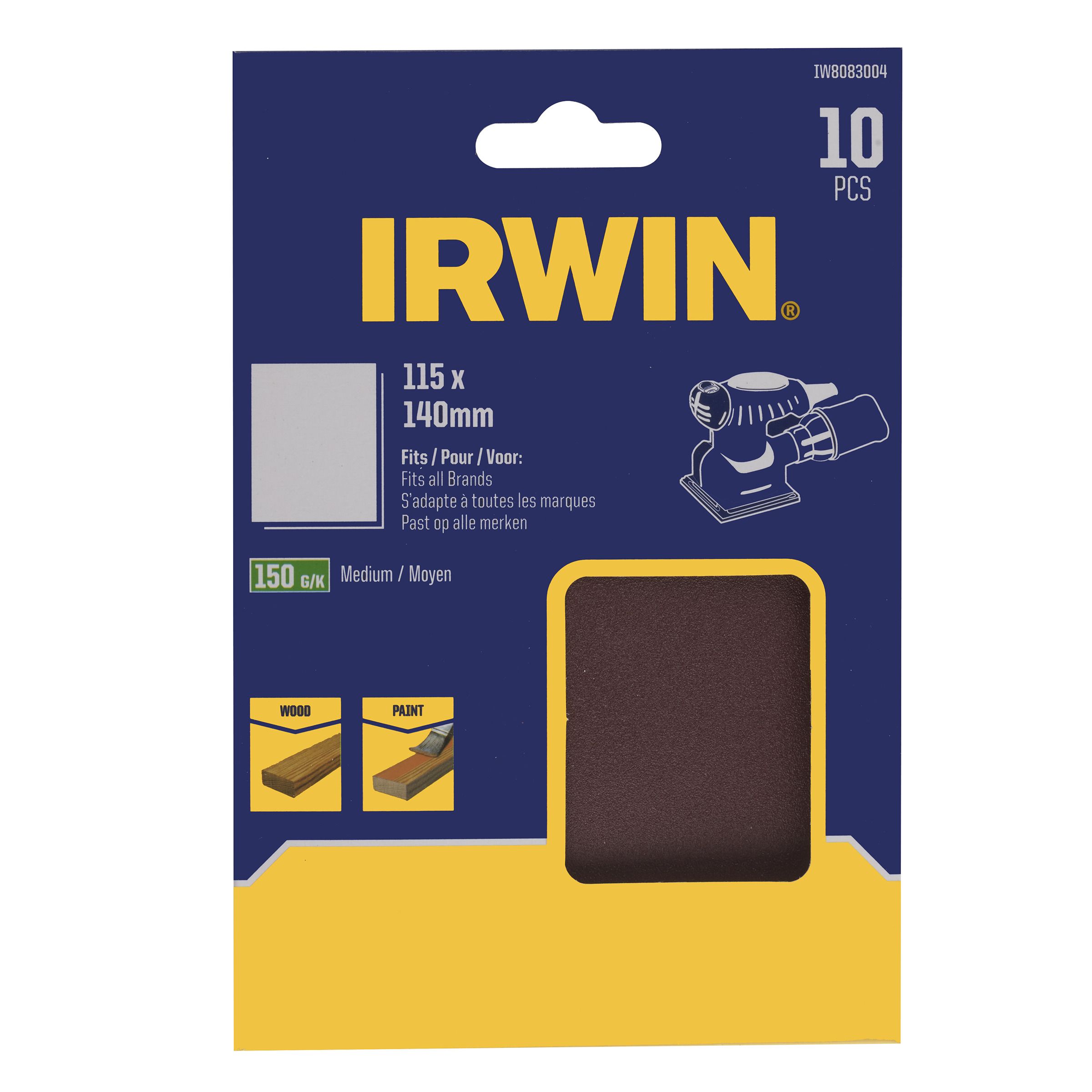 Smilšpapīrs Irwin IW8083004; 140x115 mm; P150; 10 gab.