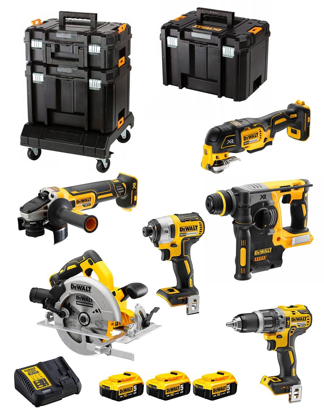 Instrumentu komplekts DeWalt DCK685P3T-QW (DCD796 + DCF887 + DCH273 + DCG405 + DCS570 + DCS355); 18 V; 3x5,0 Ah akum.