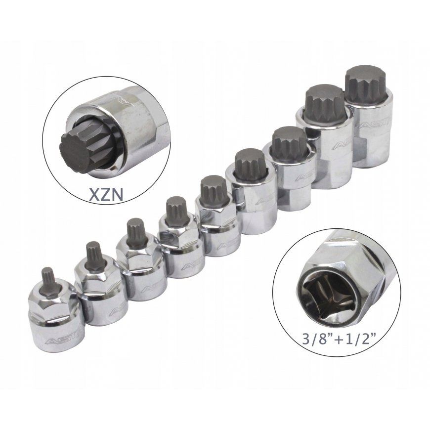 Muciņu ar uzgaļiem komplekts ASTA A-M9XZN; 1/2''; 3/8''; 9 gab.