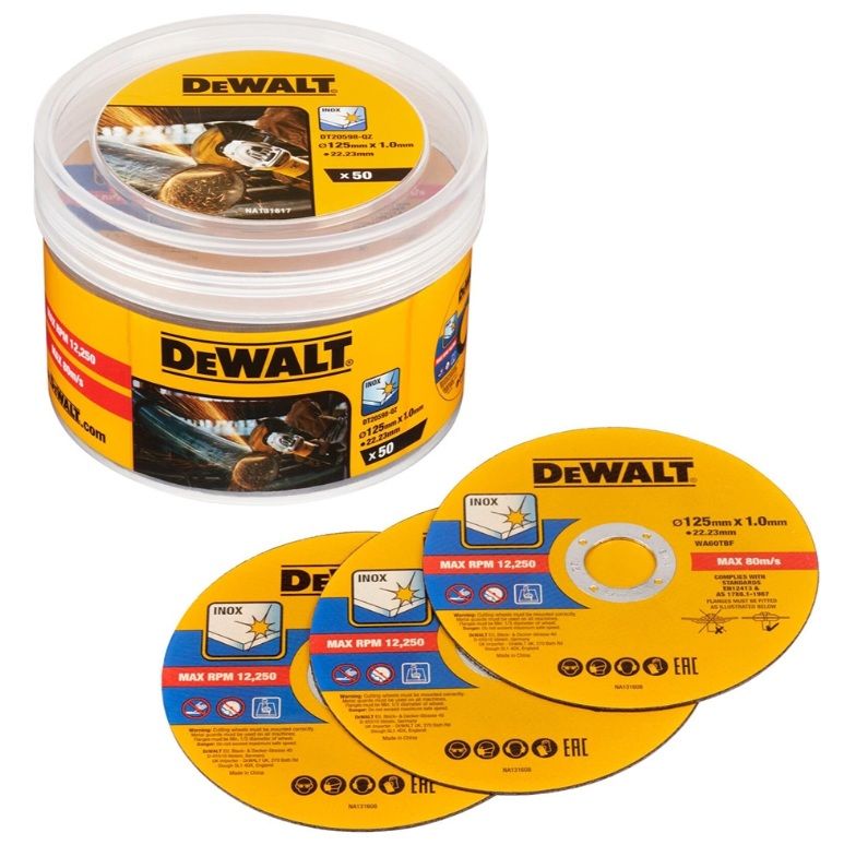 Abrazīvais griešanas disks DeWalt DT20598-QZ; 125x22,23x1,0 mm; 50 gab.