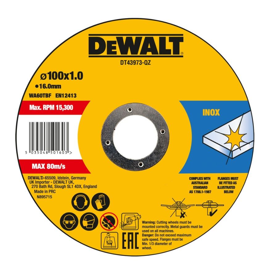 Abrazīvais griešanas disks DeWalt DT43973-QZ; 100x16x1,2 mm; 10 gab.