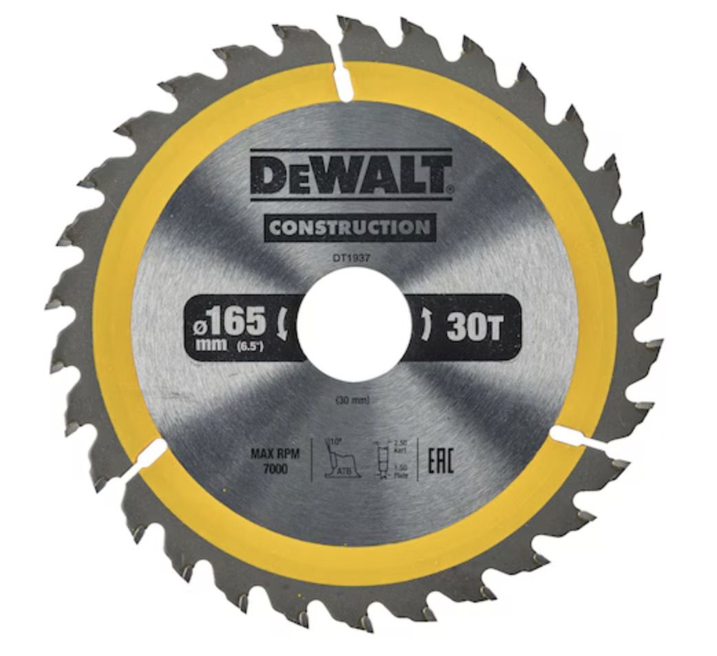 Griešanas disks kokam DeWalt DT1937-QZ; 165x30 mm; 30T