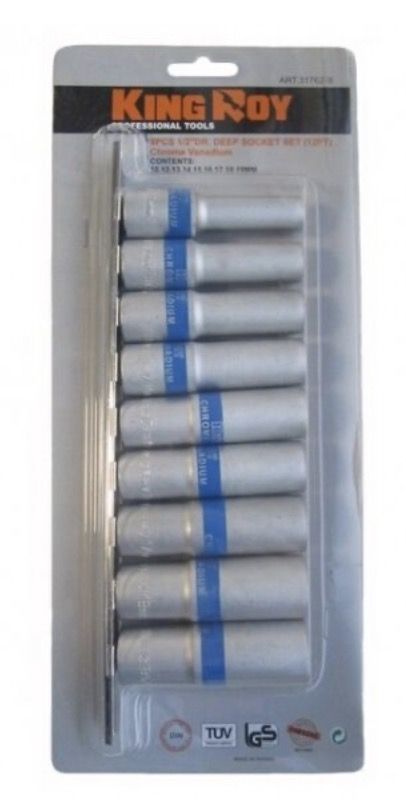 Uzgriežņa galviņu komplekts KingRoy KR317619; 1/2''; 9 gab.