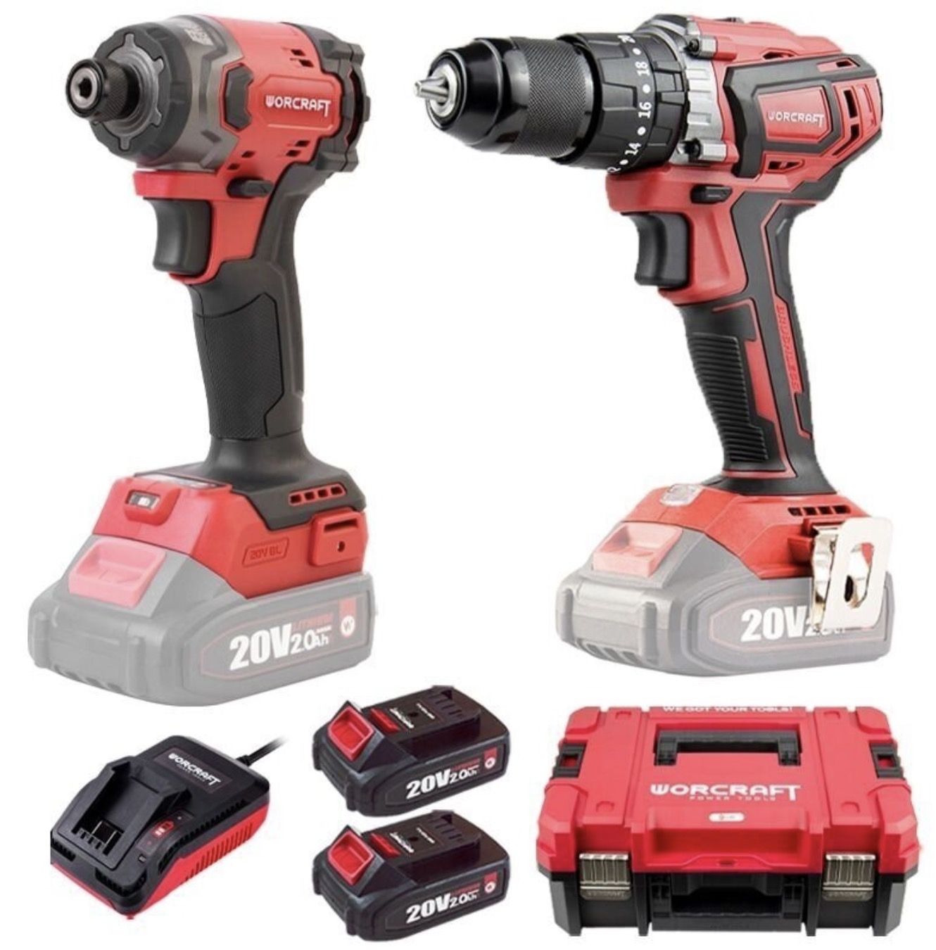 Instrumentu komplekts Worcraft XCUBE030 (CHD-S20LiBA + CIS-S20LiB-260); 20 V; 2x2,0 Ah akum.